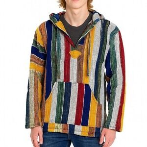 Boho Hippie Baja Hoodie Pullover Coverup Hooded Surfer California‎